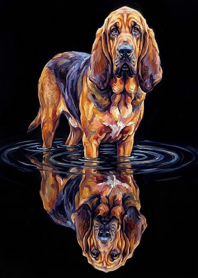 Bloodhound Standing in Water