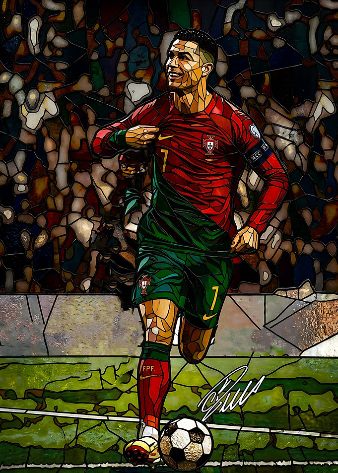Cristiano Ronaldo Stained Glass Art