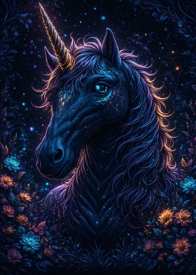 Mystical Unicorn in a Starry Garden