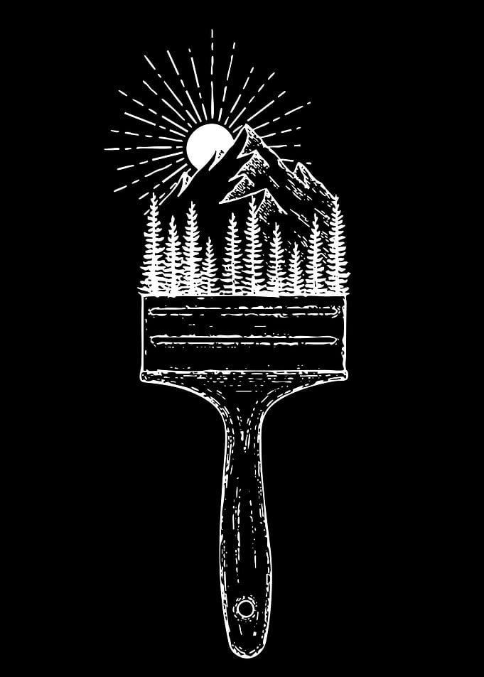 Paintbrush with Mountain Landscape