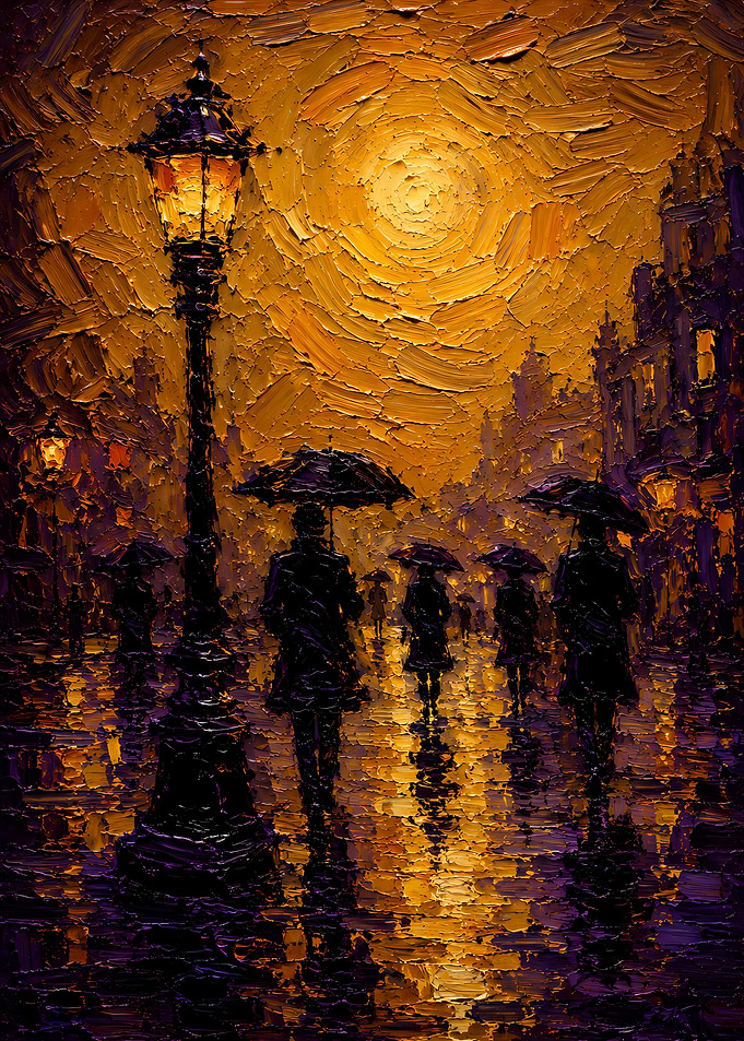 Rainy City Street at Night