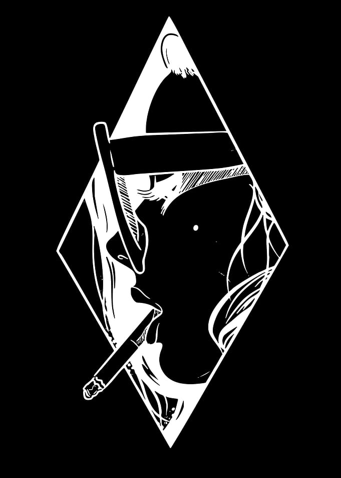 Woman Smoking in Diamond Frame