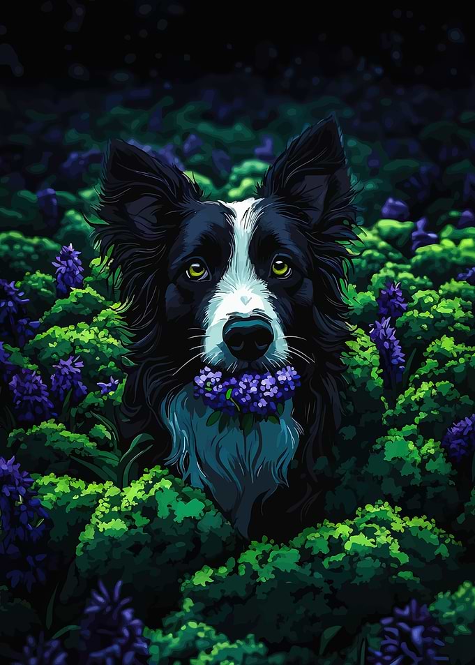 Border Collie in Flowers