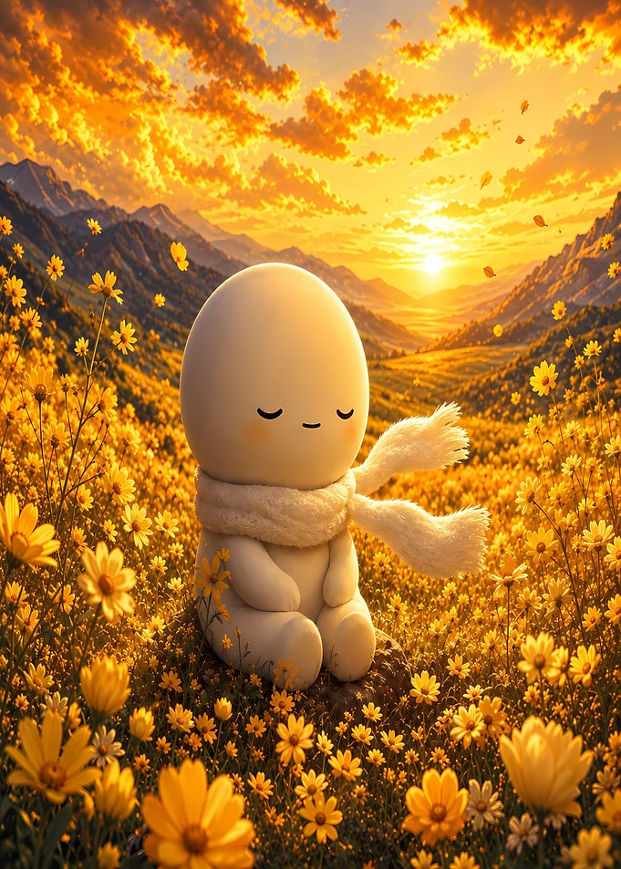 Cute character in a field of flowers