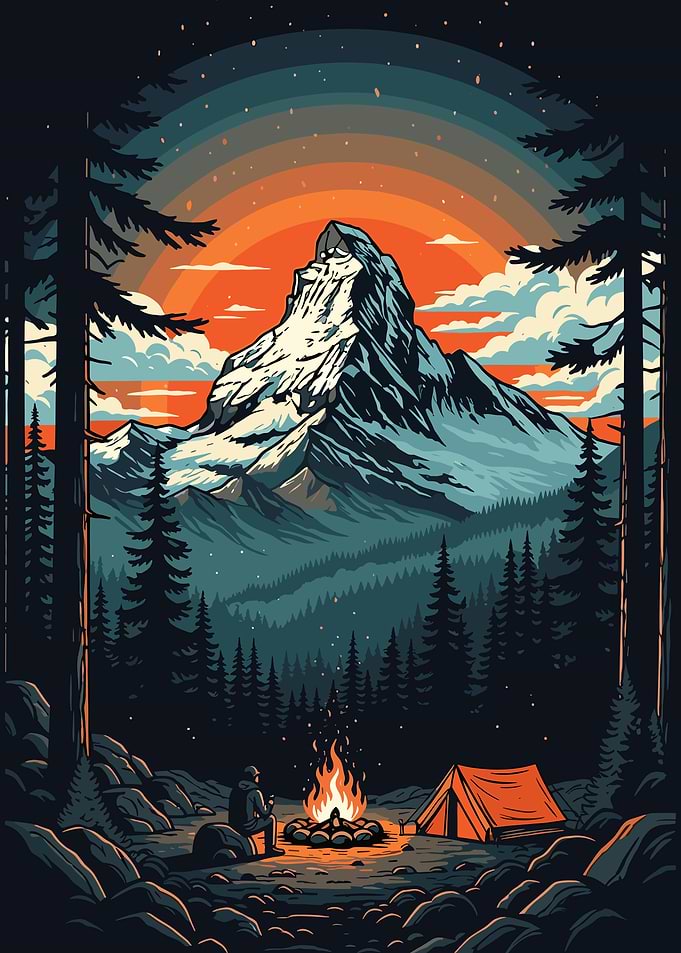 Mountain Camping at Sunset
