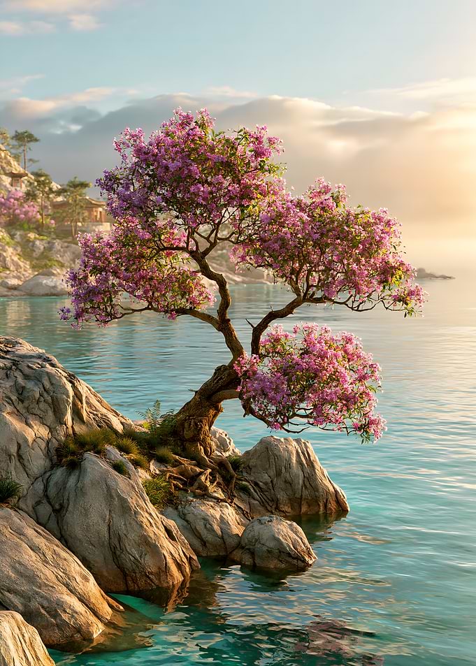 Serene Japanese Garden by the Sea