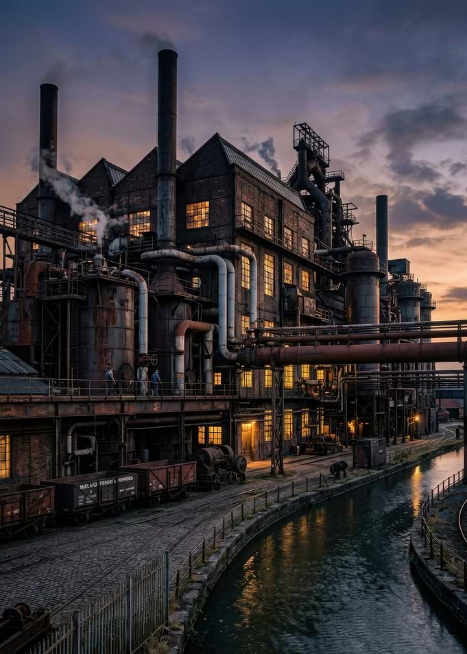 Industrial Factory at Dusk