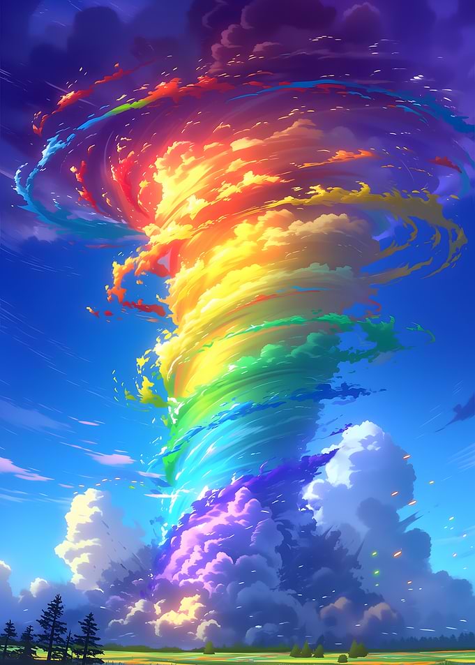 Rainbow Tornado in a Blue Sky