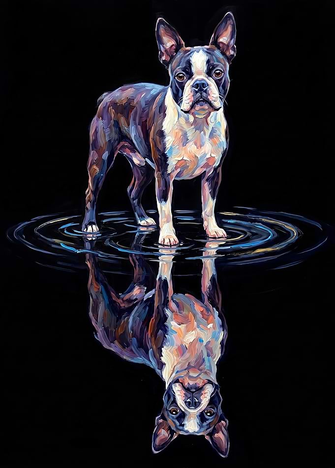 Boston Terrier Reflection in Water