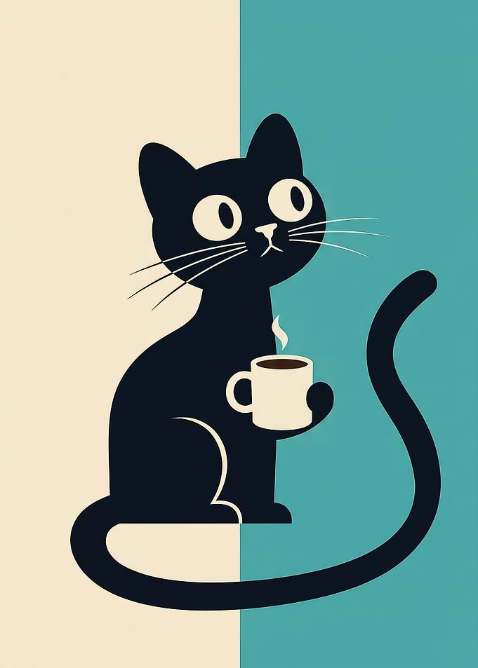 Black Cat with Coffee