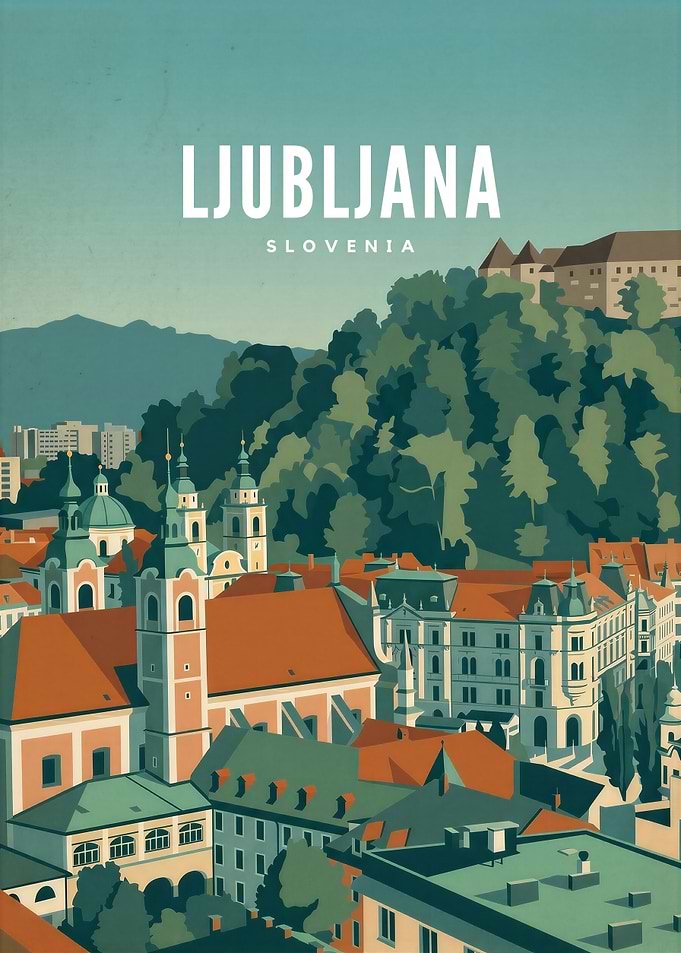 Ljubljana Slovenia Vintage Poster