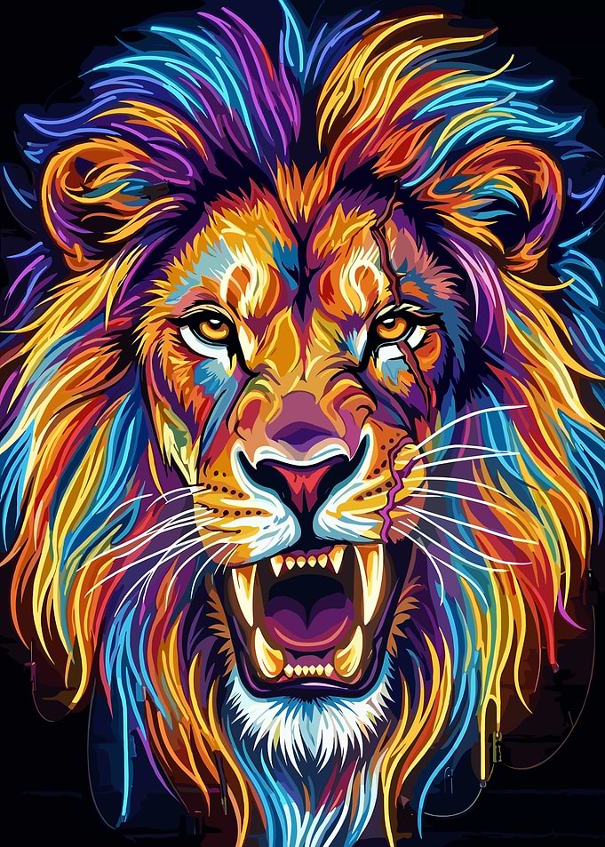 Neon Lion Roaring