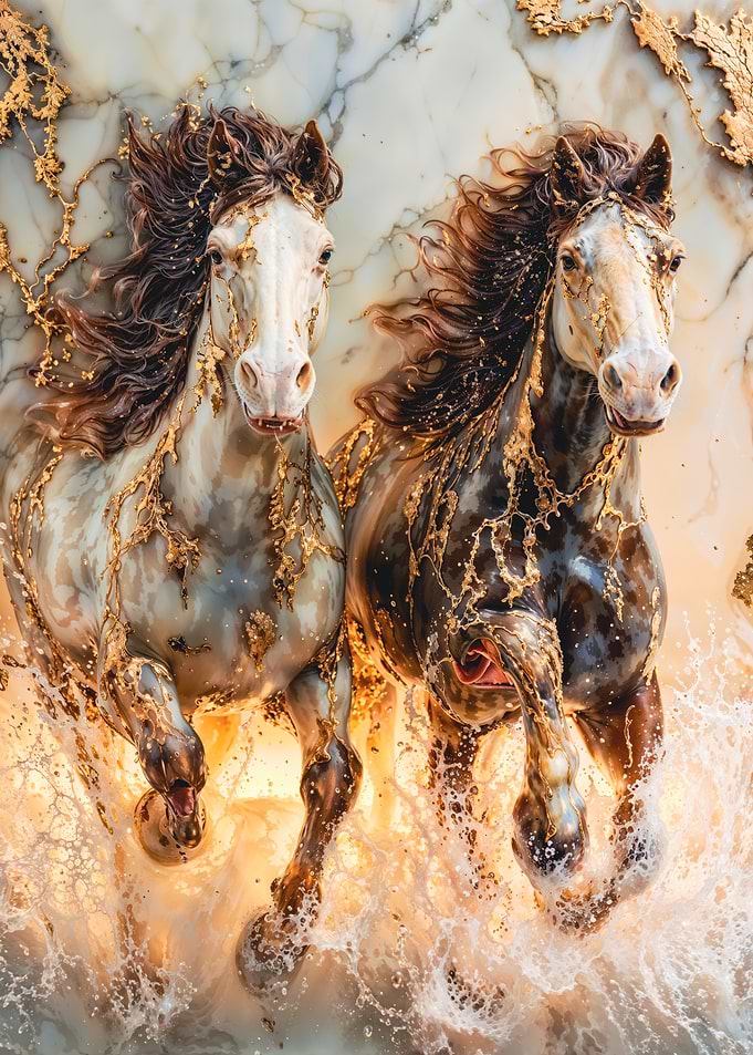 Marble Running Horses with Gold