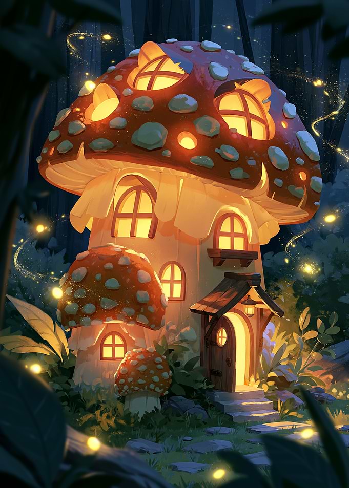 Enchanted Mushroom House in Forest
