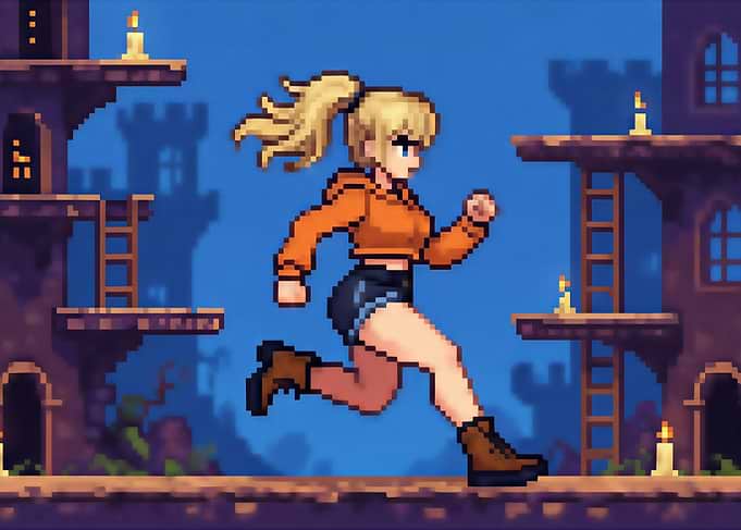 Pixel Art Girl Running in Castle