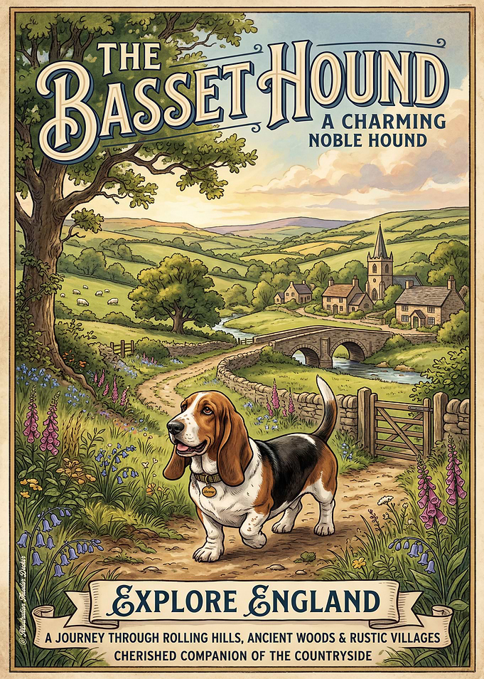 Basset Hound Exploring the English Countryside