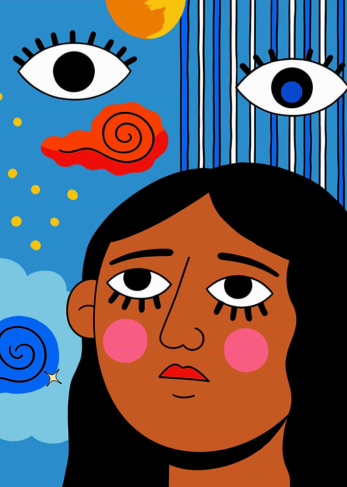 Surreal Portrait with Eyes and Clouds