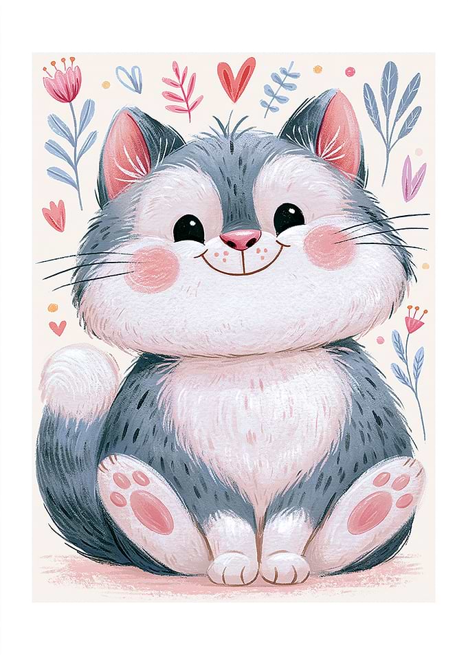 Cute Floral Cat Dopamine Decor