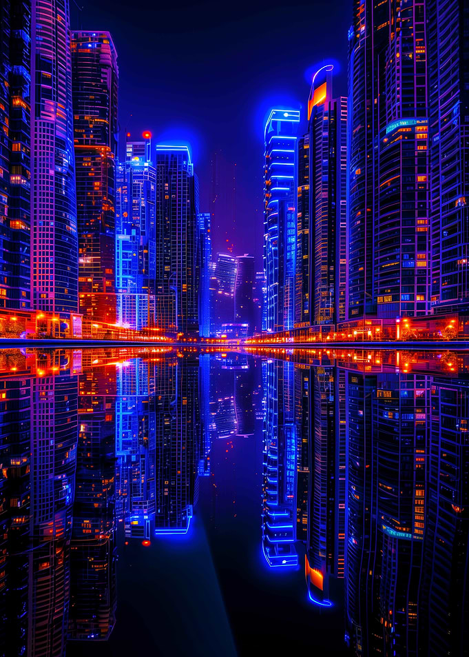 Neon Cityscape Reflection