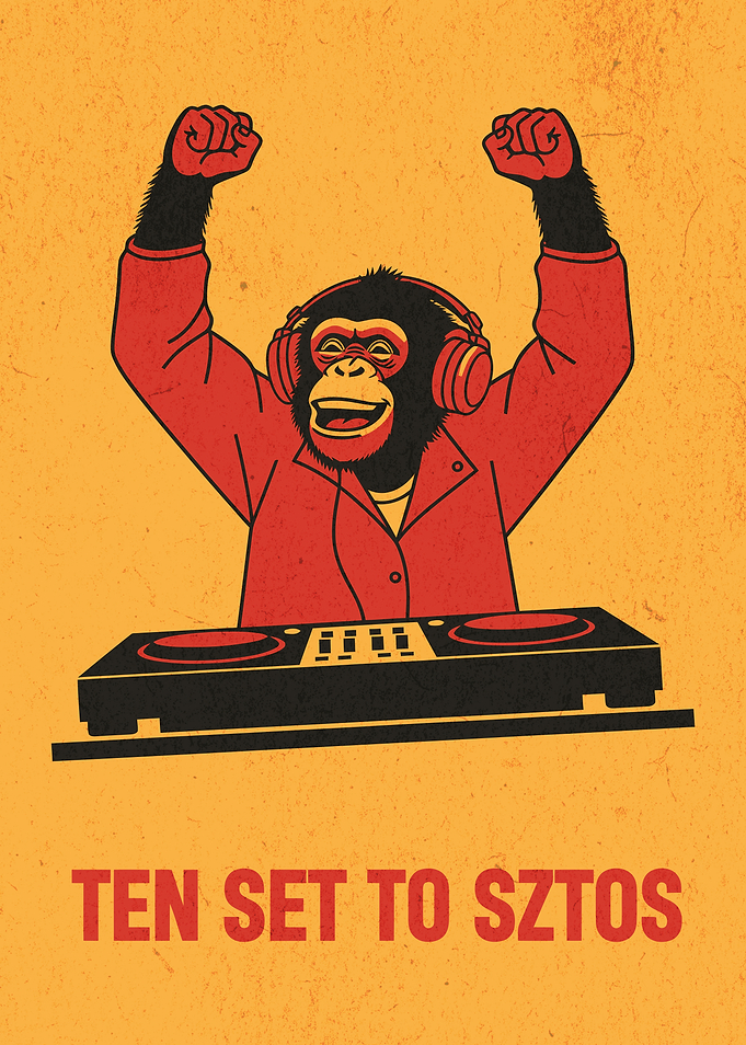 DJ Monkey with Headphones and Turntables