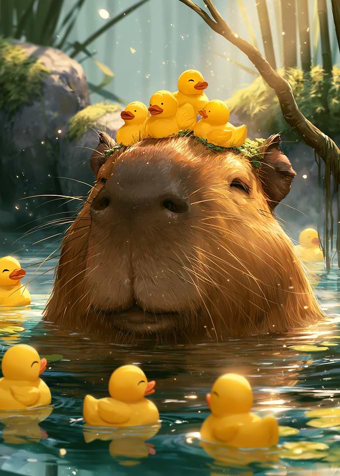 Capybara with Rubber Ducks