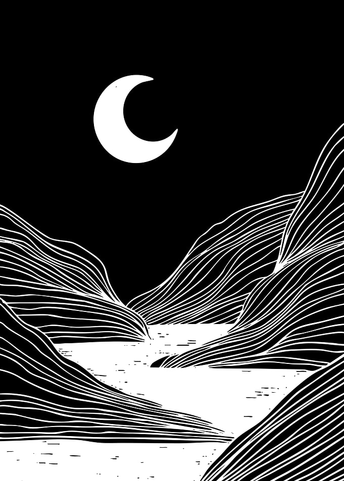 Minimalist Moonlit Landscape