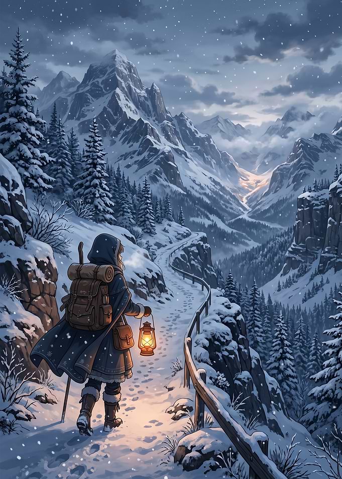 Winter Mountain Trekker with Lantern