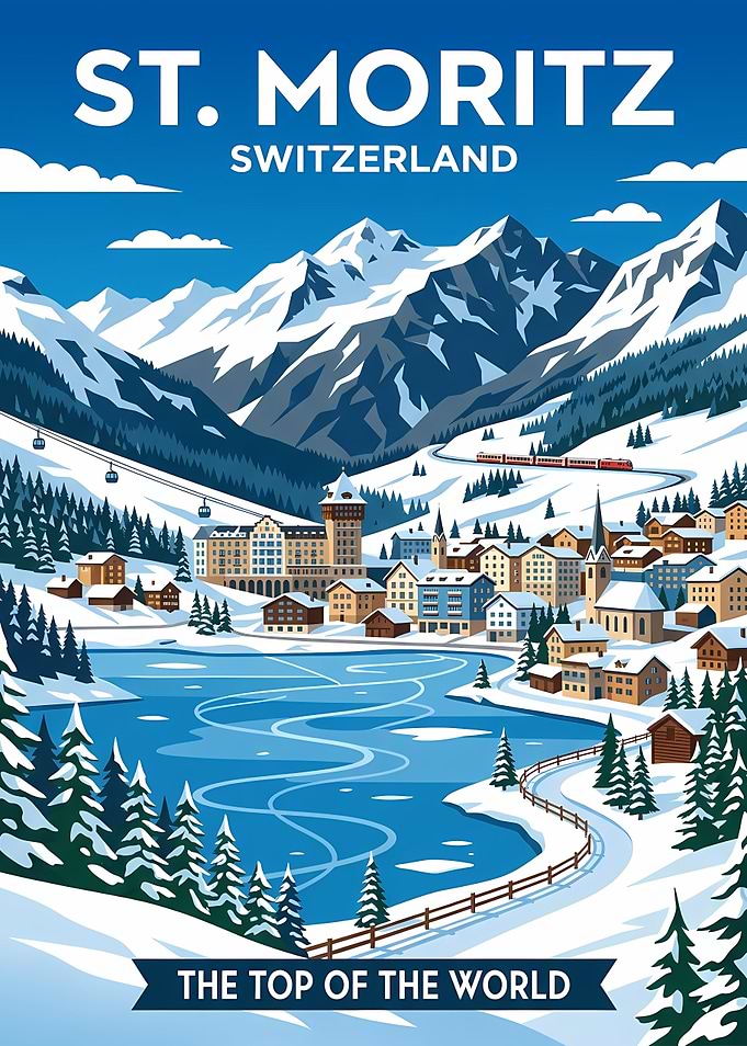 St. Moritz Switzerland Winter Travel Poster