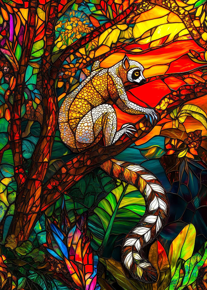 Lemur in Stained Glass Jungle