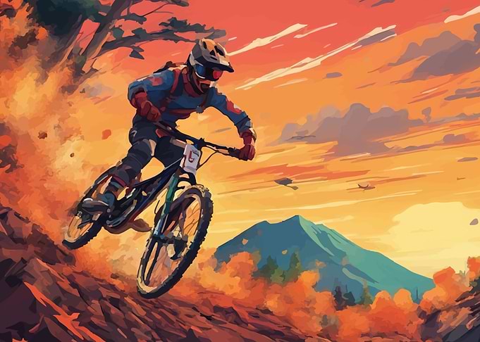 Mountain Biker Descending a Steep Trail