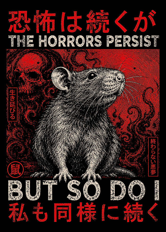 The Horrors Persist But So Do I Rat Poster - Gothic Horror Japanese Wall Art