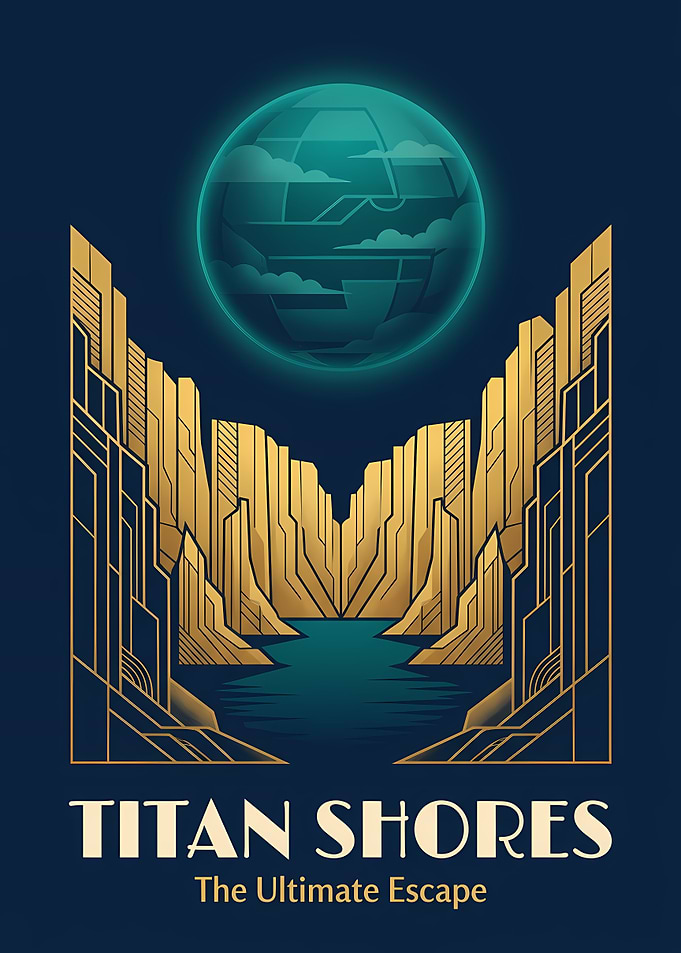 Titan Shores Poster Art Deco Sci-Fi Landscape