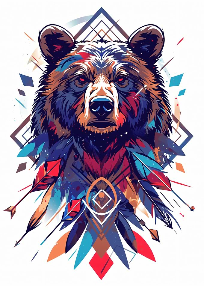 Tribal Bear with Feathers and Arrows