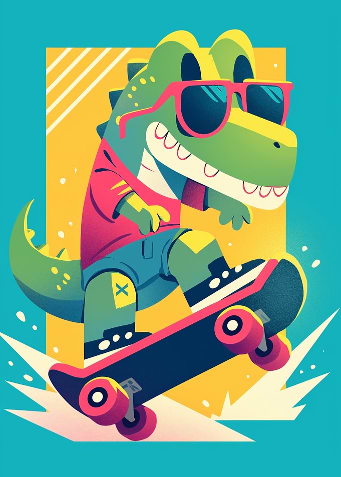 Cool Cartoon Alligator Skateboarder