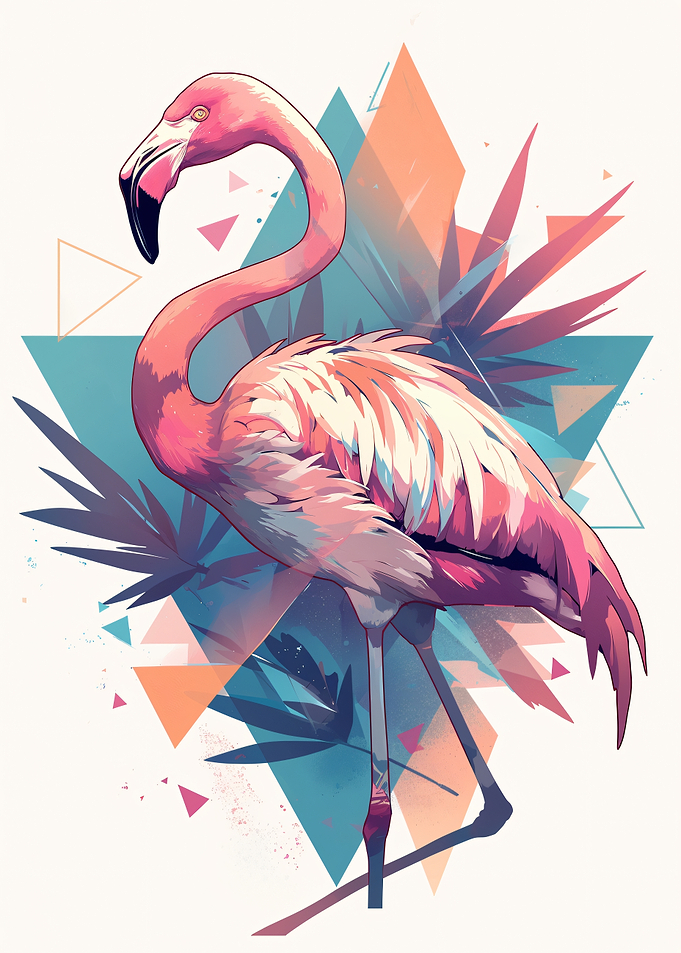 Stylized Flamingo with Geometric Background