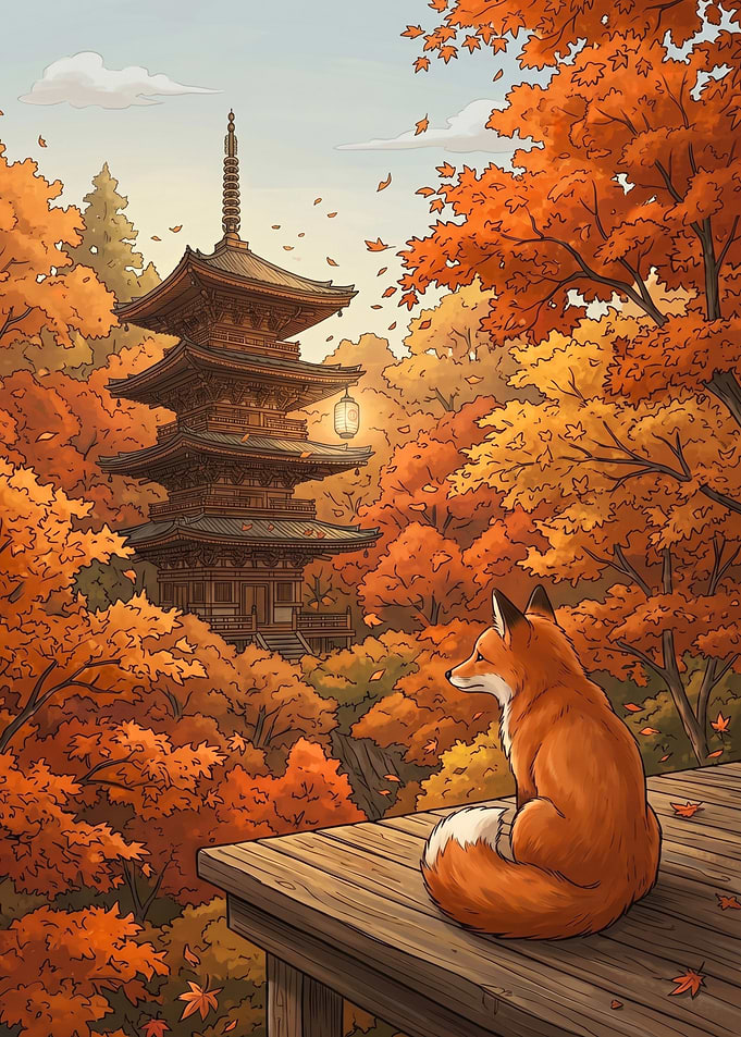 Fox in Autumn Temple