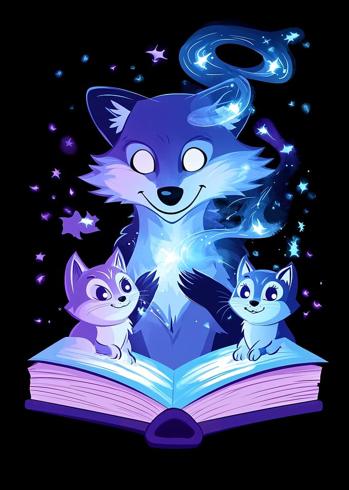 Magical Fox Reading to Kittens