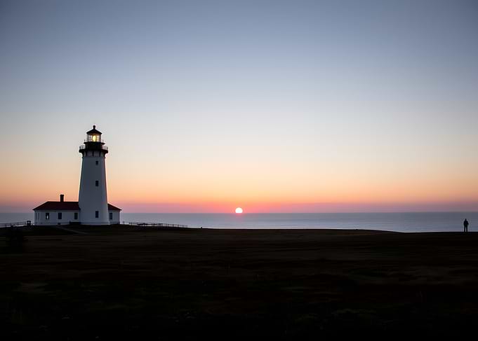 Lighthouse at Sunset by the Sea