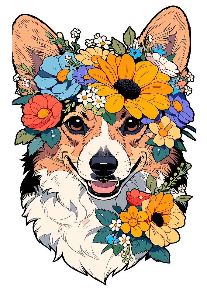 Corgi Wearing a Flower Crown