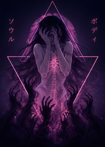 Ethereal Figure with Ribcage and Dark Hands