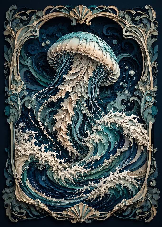 Jellyfish in Ocean Waves