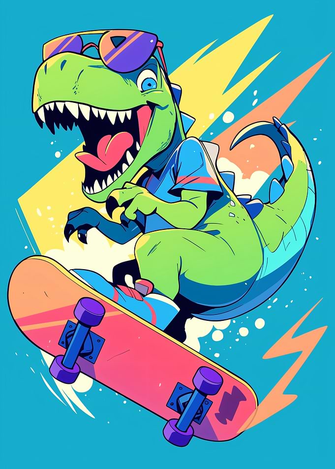 Skateboarding Dinosaur with Sunglasses