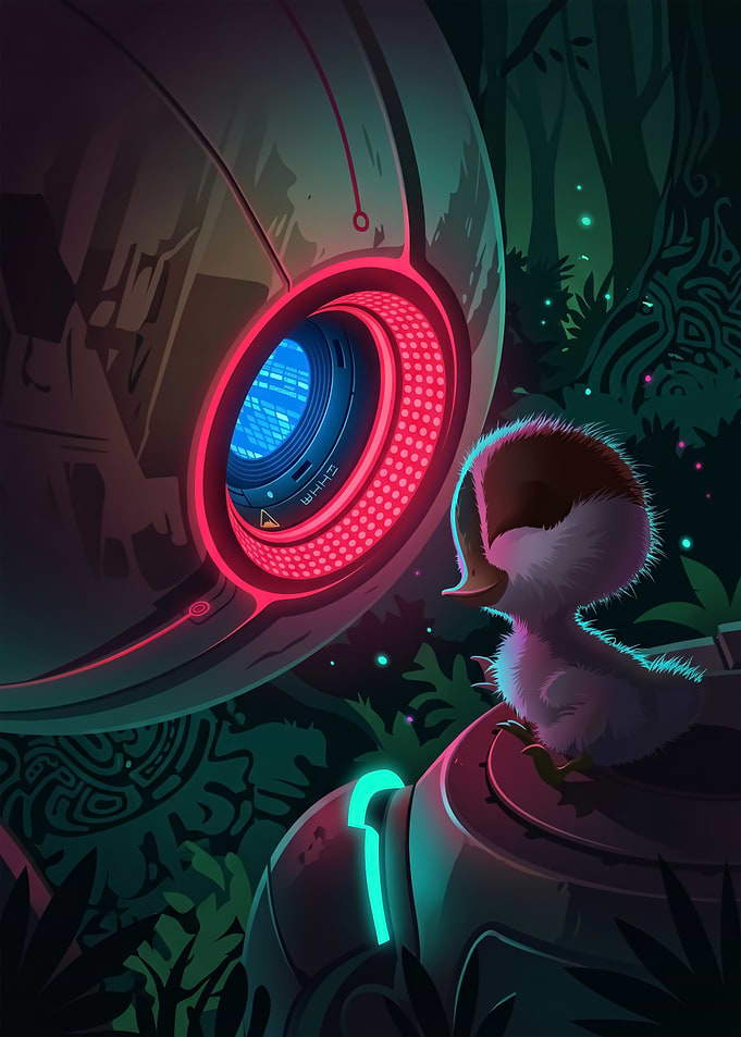 Duckling meets futuristic robot eye