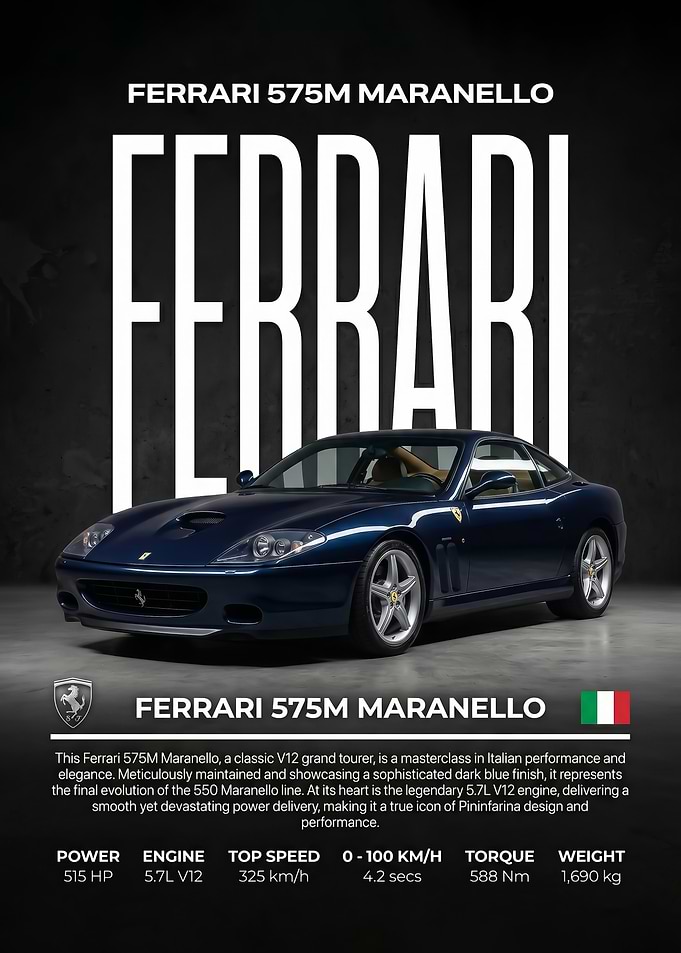 sleek ferrari 575m maranello car Poster