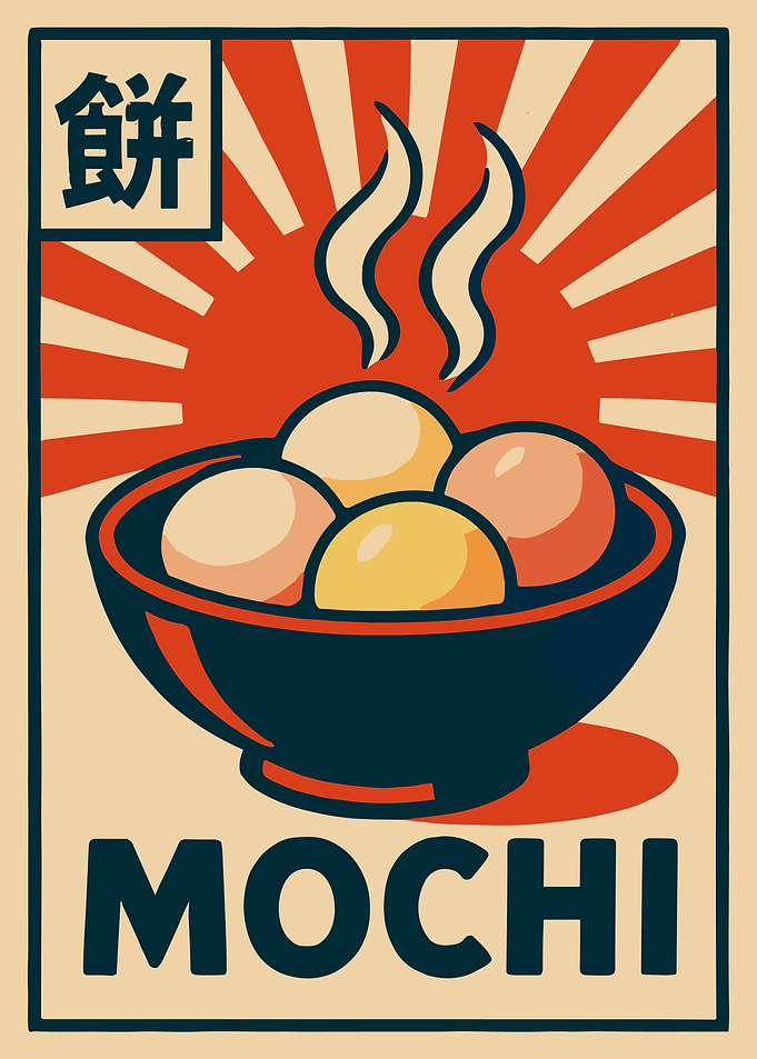 Mochi Japanese Food Poster Retro Sunburst Kitchen Wall Art