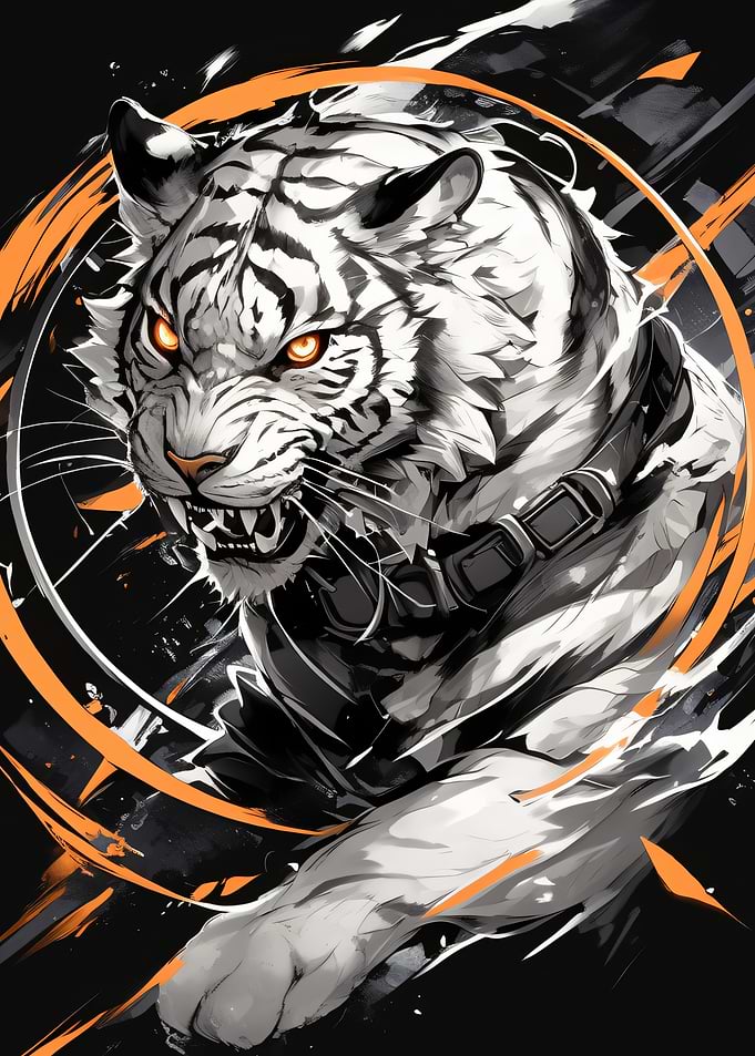 Aggressive White Tiger with Orange Accents
