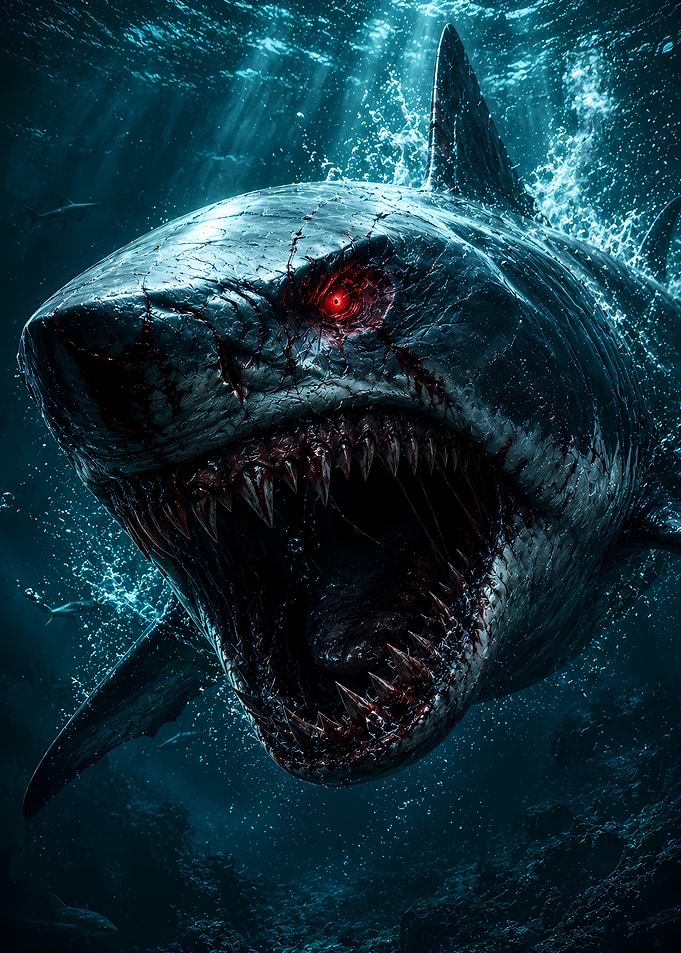 Menacing Shark with Red Eyes