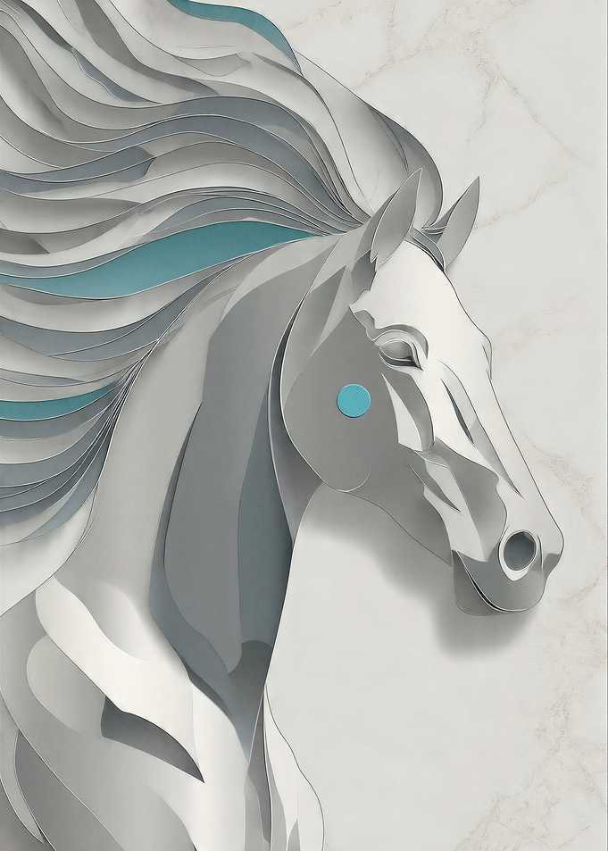 Paper Cut Horse Head with Blue Accent