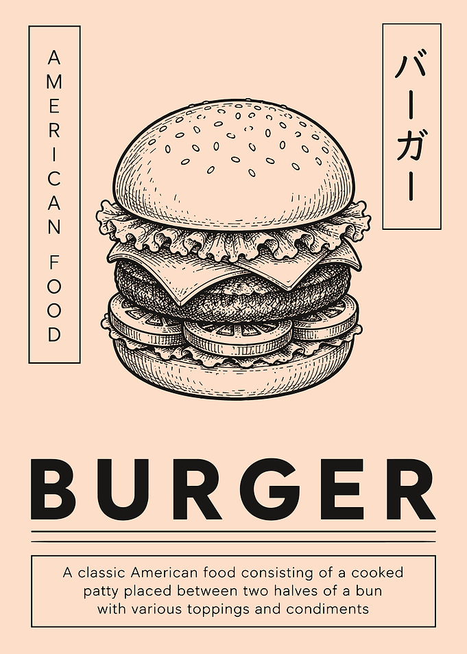 Vintage Cheeseburger Poster American Food Retro Burger Wall Art Japanese Style Print