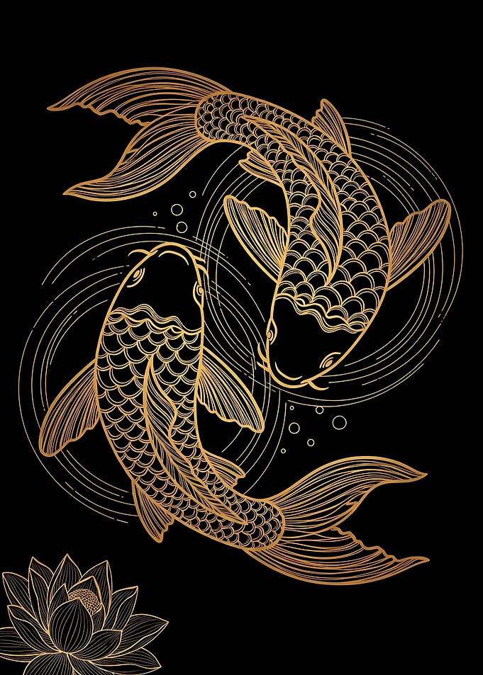 Golden Koi Fish and Lotus Flower Poster